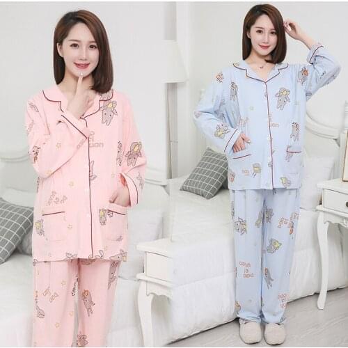 Ms. cotton pajamas cartoon confinement clothes large V-neck clothes pregnant women mom home service 3XL-6XL loose clothes