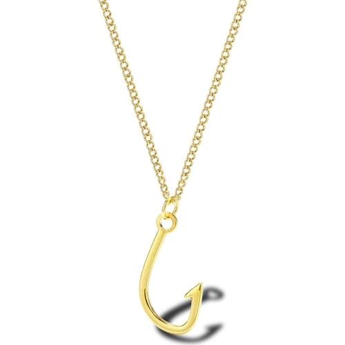 RIR Stainless Steel Golden Hook Pendant Summer Hawaii Beach Sailing Outdoor Camper Fishing Jewelry Fisherman Gift
