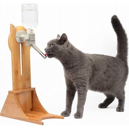 Automatic Stand Water Dispenser for Medium Small Dog Cat Hanging Drinker Liftable Water Bottle Drinking Head Pipe Fountain Wood