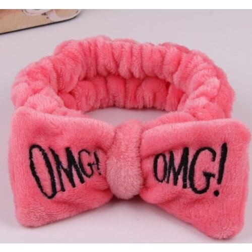Womens Butterfly Bow Hair Band Fashion OMG Letters Wash Face Headband Girls Headwear Hairbands Coral Fleece Hair Accessories