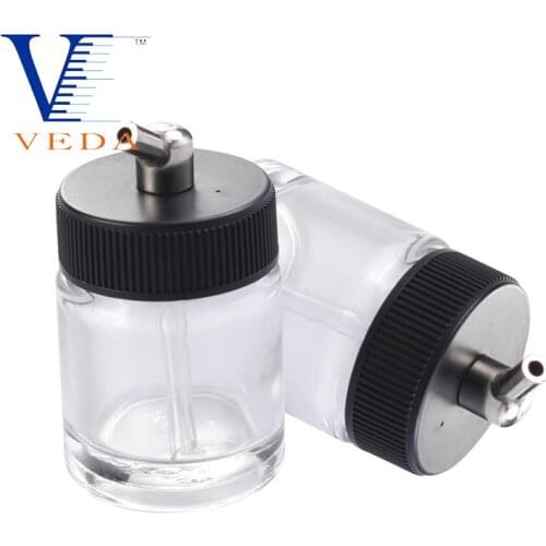 Transparent Glass Airbrush Bottles (Pack of 10) Empty 3/4 Ounce 22cc Glass Jar Bottles with 60° Down Angle Adaptor Lid Assembly