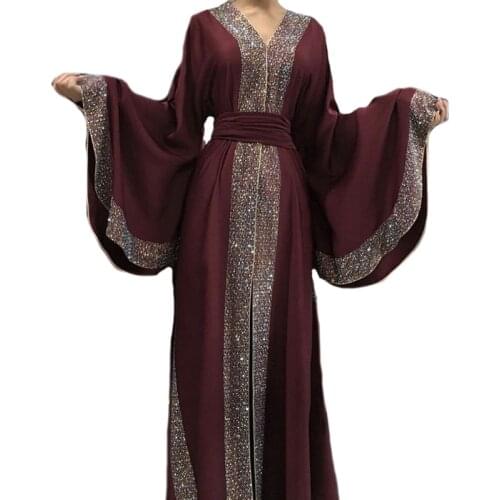 Luxurious Femme Cardigan Kimono Hand-studded Diamond Robe Dubai Islam Muslim Dress Qatar Turkey Clothing
