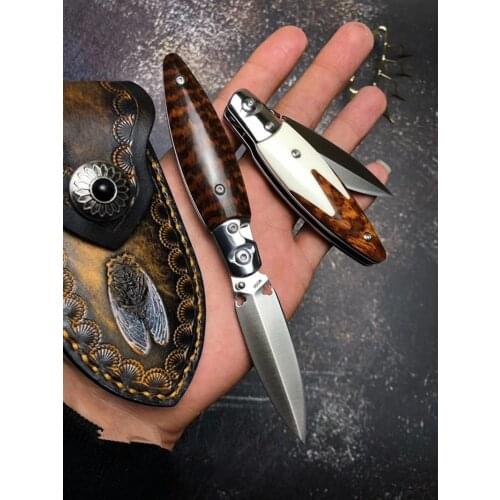 M390 Powder Steel Blade Folding Knife Steel Head and Snakewood wood Handle EDC Self Defence Pocket Knives for Outdoor Survival