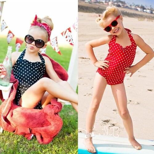 One-piece Girls Polka Dots Halter Swimsuit Bikini Infant Girl Swimwear 2-7Y Kids Swimming Bathing Costume Beachwear Swimmers