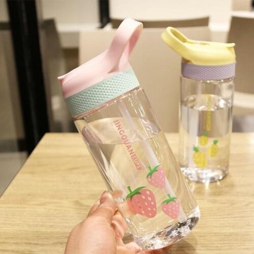 Water Cup Plastic Portable Creative With Straw Bottles Water Cup Adult Korean Female Student Fresh Lovely Girl Bottle