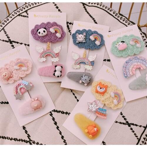 Cute Cartoon Rainbow Animal Hairpins For Girls Headband Sweet Hair Clips Hair Accessories D550
