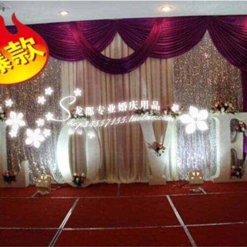 Wedding Backdrop With Fuchsia Drape Sequin Fabric white and grape purple with silver sequin 10ft*20ft