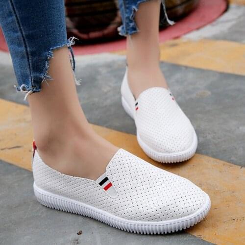 Hollow White Shoes Female Lazy Loafers Flat Bottom Breathable Korean Version of All-match Female Casual Shoes Sports Shoes