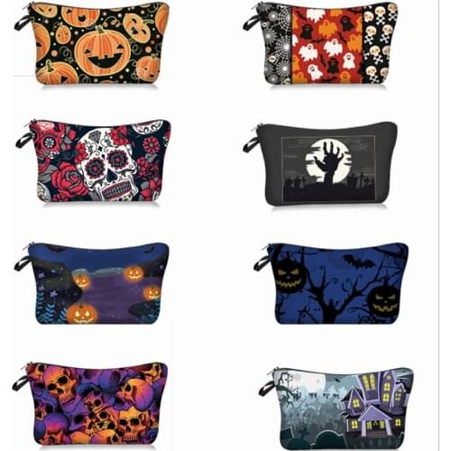 Halloween Party Gift Creative Print Pumpkin Skull Haunted House Cosmetic Bag Decoration Scary Personalized Gift Halloween Decor
