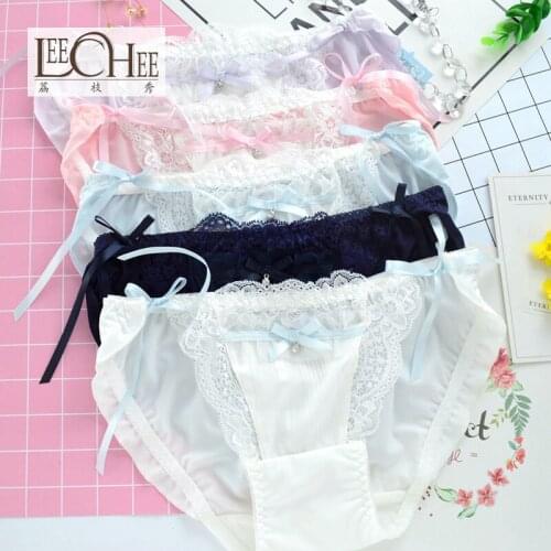 Womens Panties Bow Cotton Underwear Skin-Friendly Lace Gril Briefs Lingerie Ladies Underpants Cartoon Low-Rise Intimate Female