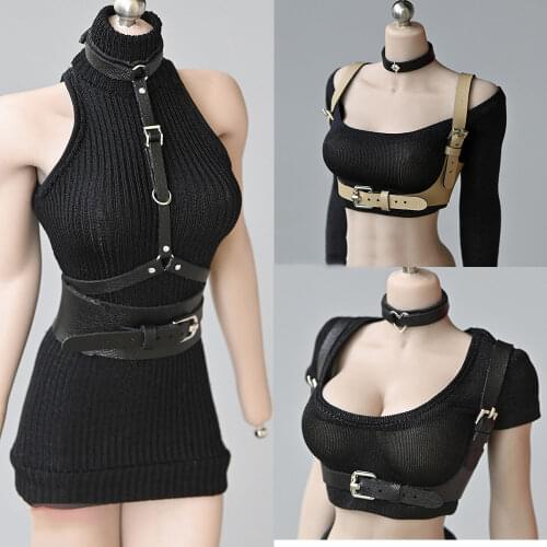 1/6 Scale Female Belt Handmade body harness Faux Leather Body Bondage Cage Sculpting Harness Solid Waist Belt Straps Suspenders