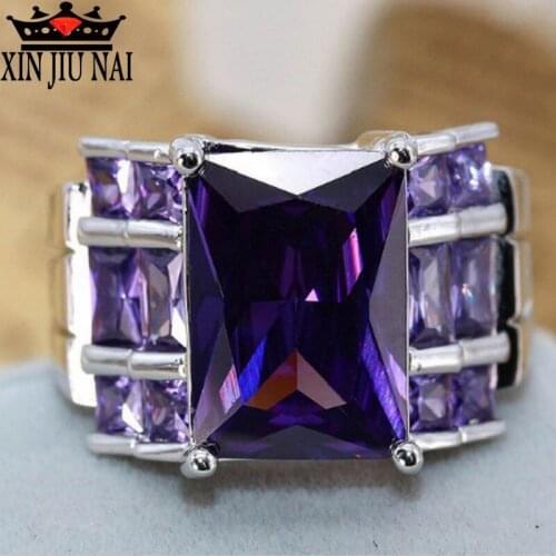 Exaggerated EuropeMystery Female Purple Ring Big Luxury CZ Stone Ring 925 Silver Jewelry Vintage Party Wedding Rings For Women