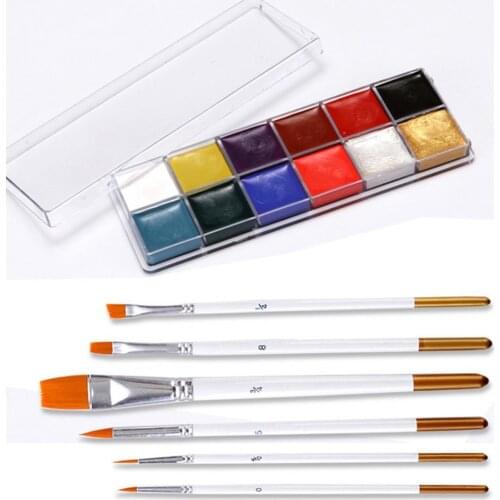 12 Colors Body Paint Halloween Washable Face Body Oil Painting Pigment Brushes Makeup Tool Cosplay Makeup Palette
