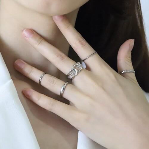 2021 Female 5pcs Metal Punk Gold Wide Chain Rings Set for Women Girls Fashion Finger Thin Rings Gift Jewelry Accessories