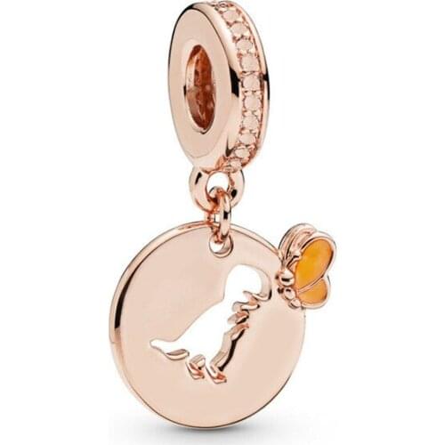 5PCS Wholesale Rose Gold Metal Enamel Butterfly Hollow Dinosaur Monster Pendants Charms Fit DIY Original Bracelets Friendship