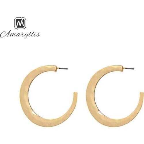 Amaiyllis Chic Geometric C Shaped Stud Earrings Simple Hammer Cut Circle Post Earrings Gold Color Metal Daily Earrings Brincos