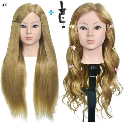 Boli Best 56CM 30% Human hair 70% synthetic Blonde Hair Training Head Hairdressing Practice Mannequin Doll Head can be curl