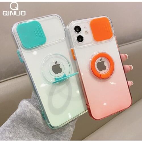 Slide Camera Protection Gradient Color Phone Case For iPhone 12 11 Pro Max X XR XS Max 7 8 Plus 12 Ring Holder Stand Clear Cover