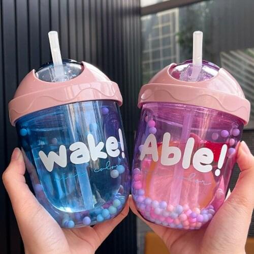 Colored Transparent Plastic Water Cups Made Of Juice Milk water Bottles Outdoor Sports Fitness Water Cups With Silicone straws