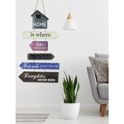 Wooden Series House Sign Vintage Wall Decoration Home Room Decor Wall Hangings Indicator Arrow Wall Plaque Sign English Listed