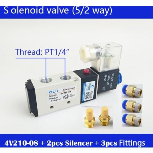 4V210-08 Pneumatic Electric Solenoid Valve 2 Position 5 Port Five Way Control Air Valve Electromagnetic DC12V DC24V AC110V 220V