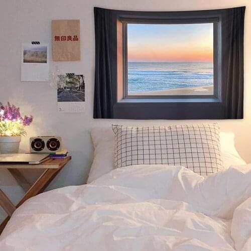 Sea view room background cloth INS web celebrity wind bedroom live wall cloth rent transformation dormitory decoration hanging c