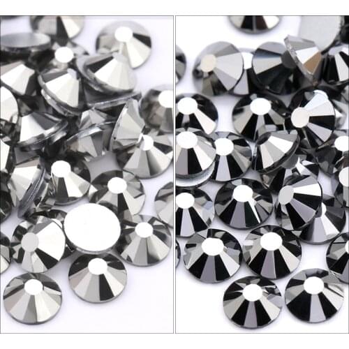 QIAO 2 Colors hematite Non Hotfix Flatback Rhinestone Glue On Glass Rhinestones DIY For Clothes Decoration