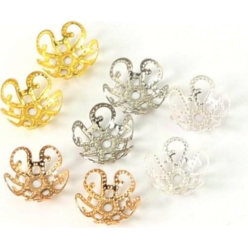 Hot!100PCs Gold/Rhodium/Bronze Plated Hollow Flower Beads Jewelry Caps 10*4mm Jewelry Findings (FDA015-01)