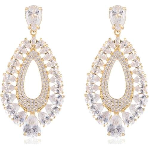 GrayBirds Unique Design Water Drop Shape Jewelry For Statement Gold Filled Paved With AAA Cubic Zirconia MLE086