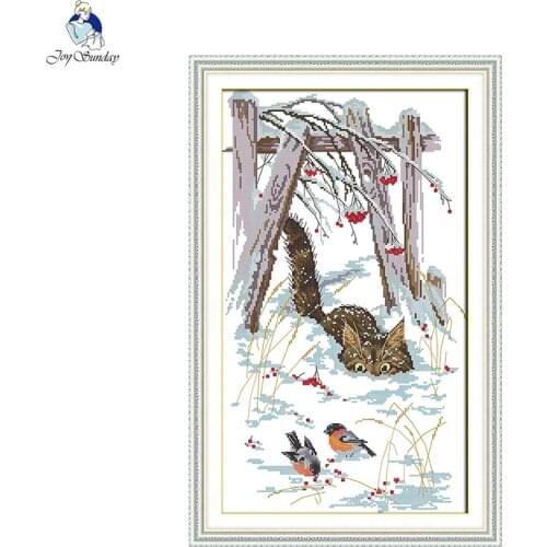 Joy Sunday Snow kitten Counted Cross-stitch 11CT 14CT DMC DIY Cross Stitch Kits for Embroidery Home Decor Needlework Wholesale