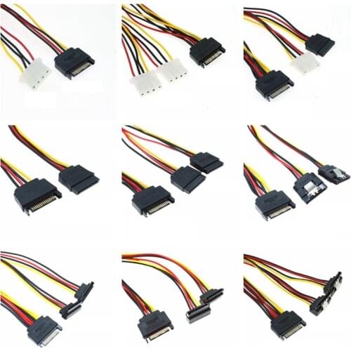 .0.2m SATA 15pin Straight Elbow Male to SATA SDD IDE 4Pin Female one-to-two Computer Case Hard Drive Power Adapter Cable