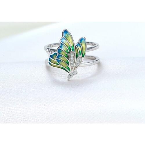 Charm Green Color Butterfly Oil Painting Pattern Rings for Women Wedding Bridal Ring Valentines Day Gift Finger Ring Engagement