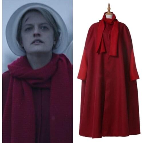 Cosplaydiy Elisabeth Moss The Handmaids Tale Cosplay Costumes Women Red Medieval Victorian Cloak and Dress L320