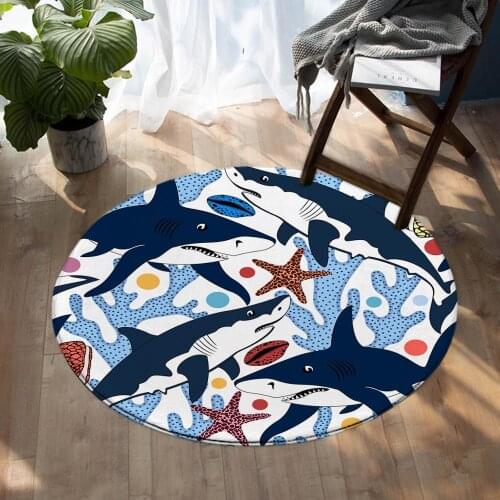 Shark Printed Round Carpets for Living Room Bedroom Kids Play Mat Circle Area Rugs Portable Travel Prayer Mat