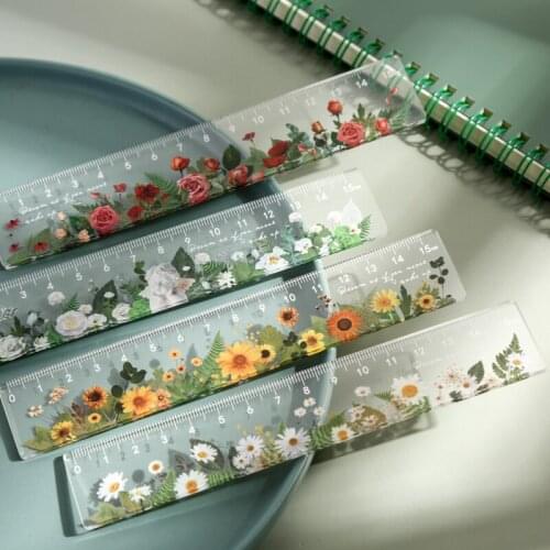 Kawaii Flowers Plastic Ruler Straight Ruler Clear See Through Measuring Acrylic Tool For Student School Office With Centimeters