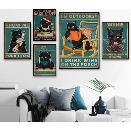 Cartoon Funny Cat Posters And Prints Vintage Canvas Painting Wall Art Pictures For Living Room Kitchen Wine Cuadros Home Decor