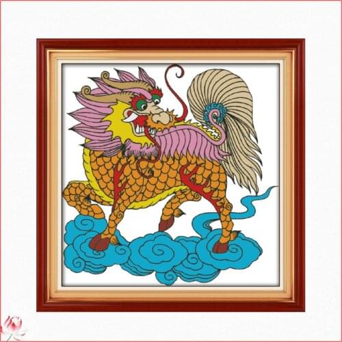 Kylin Stands For Peace And Good Fortune Cross Stitch Kit 14ct 11ct Count Printed Stitches Embroidery DIY Handmade Needlework