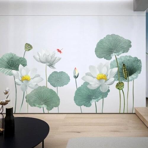 Wall Stickers Living Room Wallpaper Decorations Lotus Lotus Leaf Self-Adhesive Flower Dining Room Art Home Decor