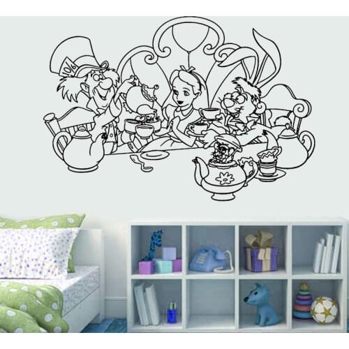 Wall Vinyl Sticker Decals Mural Room Design Pattern Art Alice In Wonderland Cartoon Tea Time Murals K551