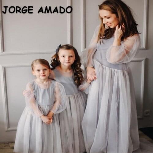 2021 New Summer Girl Party Dress Light Grey Princess Dress Wedding Flower Piano Performance Girl Clothes E2545