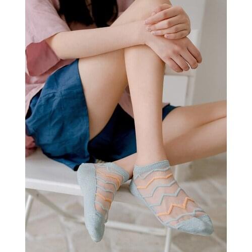 New gold silk striped women socks, spring and summer transparent gold silk cotton bottom ladies socks, free shipping