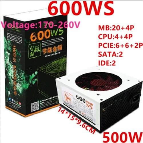 New PSU For JBON Brand ATX 1050 1060 Silent Power Supply for Video Games Rated 500W Peak 600W Power Supply 600WS