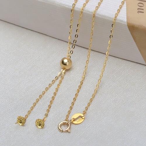 TWO PEARLS Genuine 18K Yellow Gold Chain Necklace Findings Component Pendant 18 inches AU750 jewelry necklace Women nice gift