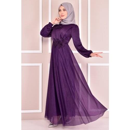 Güpür Detay Abiye Mor KBR10006
