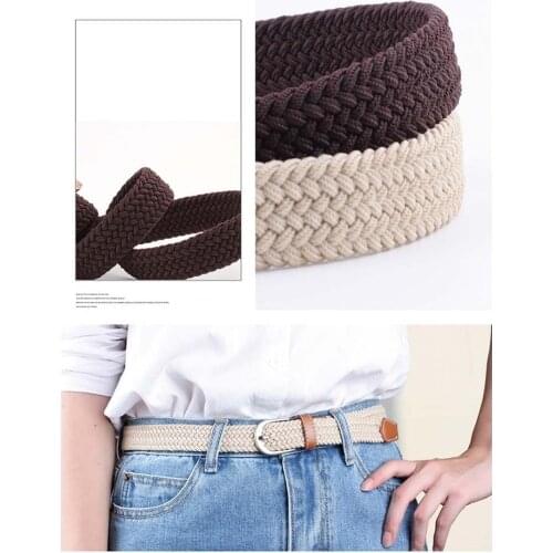 Knitted Pin Buckle Belt Woven Canvas Elastic Stretch Belts Plain Webbing Fashion 100-120cm Belts For Men/Women