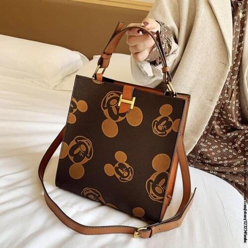 Disney Mickey women luxury leather handbag designer ladies shoulder hand bag new girl cartoon print crossbody bag