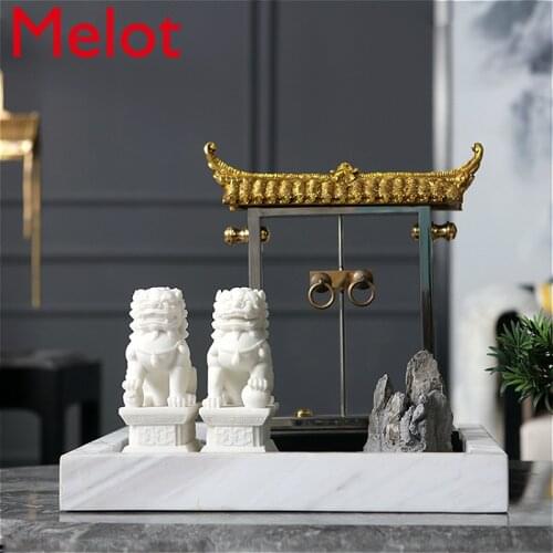 Luxury Chinese Style Welcome Pine Potted Lion Creative Decoration High-End Tray Combination Villa Living Room Crafts