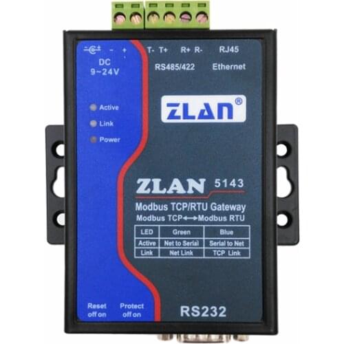 ZLAN5143 Serial serve Modbus TCP/RTU gateway data transfered between RS232/485/422 and TCP/IP