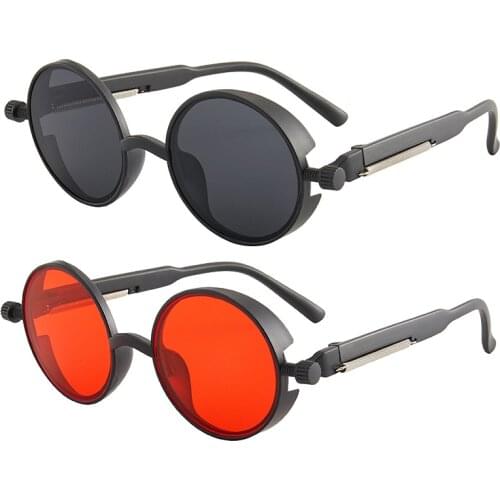Retro Classic Gothic Steampunk Round Sunglasses Men Women Brand Designer Round Metal Frame Colorful Lens Sun Glasses UV400
