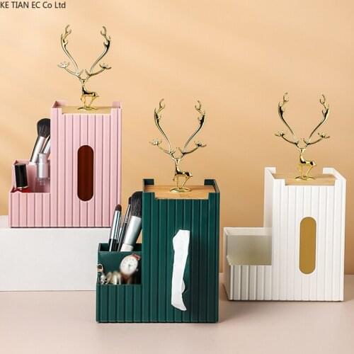Modern Resin Vertical Pattern Tissue Box Metal Deer Head Storage Living Room Remote Control Cosmetic Storage Box Roll Paper Tube
